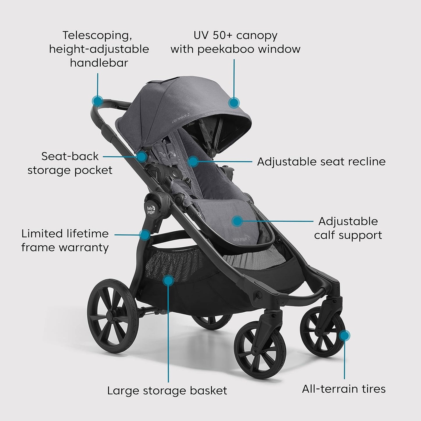 👶 Baby Jogger® City Select® 2 Travel System – Modular Lightweight Stroller + City GO® 2 Infant Car Seat | Converts to Double/Triple | Compact Fold