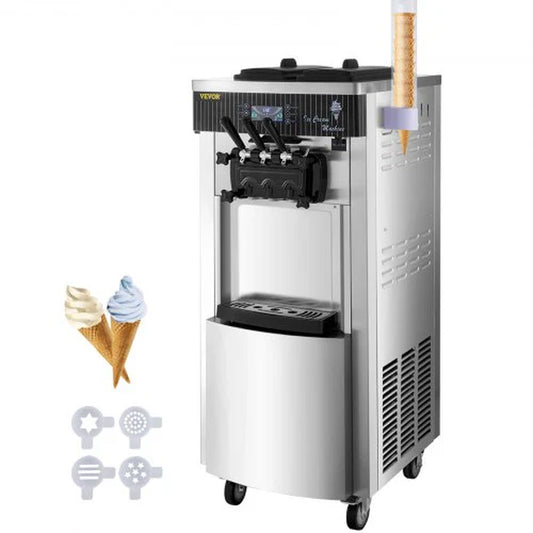 VEVOR Commercial Soft Serve Ice Cream Machine – 2200W Stainless Steel Frozen Yogurt Maker with 3 Flavors, LCD Control & Auto Cleaning – 5.3–7.4 Gal/hr Output